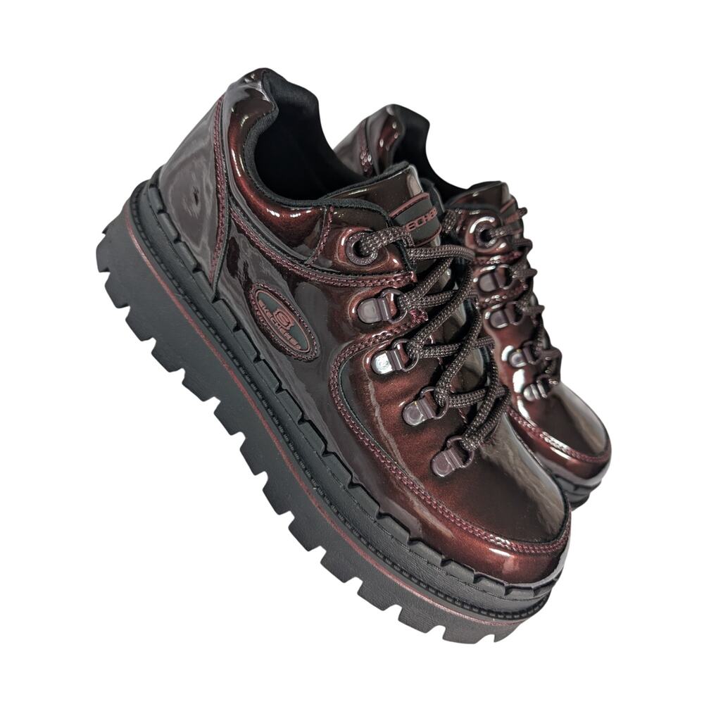 NWT! SKECHERS! BURGUNDY/BROWN OXBLOOD PATENT LEATHER, HEAVY TREAD SHOES! 8M